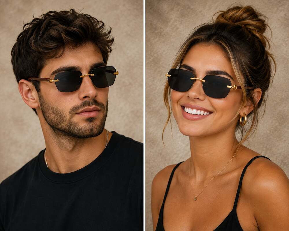 NEW Unbranded Unisex  Retro Y2K Rimless Sunglasses Gold Brown